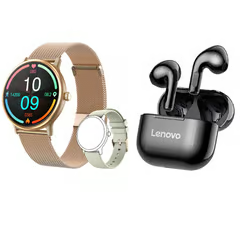 LENOVO RELOJ INTELIGENTE RESISTENTE AL AGUA Y86 DORADO  COMBO LP40