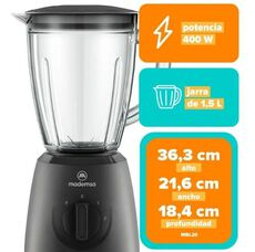 MADEMSA LICUADORA MADEMSA 1,5L CON JARRA DE VIDRIO Y 2 VELOCIDADES 400W MBL20 NEGRA