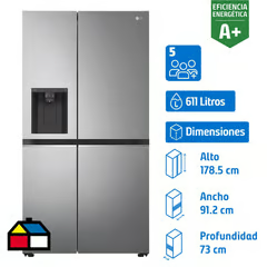 LG REFRIGERADOR SIDE BY SIDE NO FROST 611 LITROS PLATINUM SILVER GS66WPP