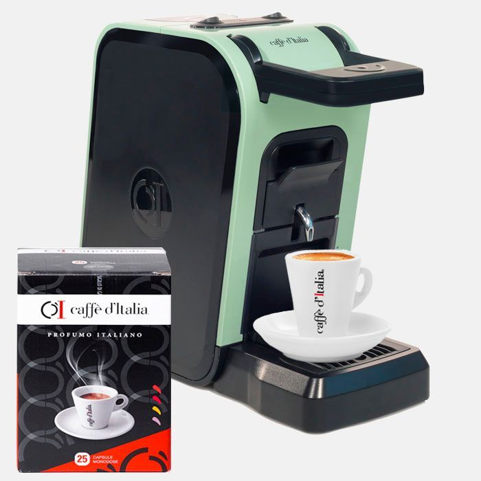 CAFFE D'ITALIA CAFETERA BIRBA VERDE PISTACHO + 25 CÁPSULAS