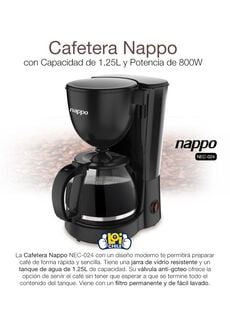 NAPPO CAFETERA NAPPO 1,25 LITROS JARRA DE VIDRIO FILTRO LAVABLE