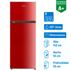 MIDEA REFRIGERADOR TOP FREEZER FRÍO DIRECTO 207 LITROS ROJO MDRT294FGE13