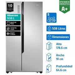 HISENSE REFRIGERADOR SIDE BY SIDE NO FROST 508 LITROS INOX RC-67WS2