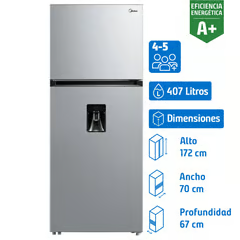 MIDEA REFRIGERADOR TOP FREEZER NO FROST 407 LITROS SILVER MDRT580MTE50